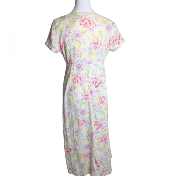 Liz Claiborne Linen Blend Cream Pink Purple Floral Short Sleeve Dress 4 - Picture 3 of 8